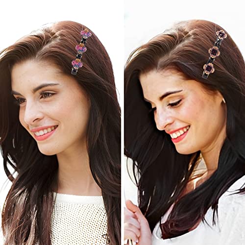 Three Flower Side Hair Clip 8 PCS, Sparkling Rhinestone 3 Flower Hair Clip for Women, No Slip Double Layer Braided Girls Hair Accessories for Bir