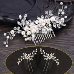 Wedding Hair Accessories for Women,Clysburtuony Bridal Flower Side Hair Clips Pearl Bridal Headpiece Wedding Hair Pins (White Combs)