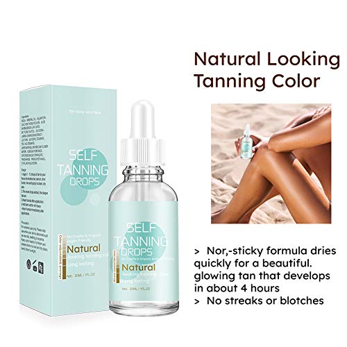 Self Tanning Drops with Organic & Natural Ingredients, Tanning Lotion without UV Damage, Sunless Tanning Lotion for Darker Bronzer Skin, Self Tan