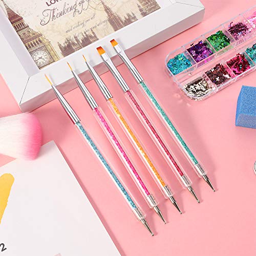 Bohoman 17 Pcs Acrylic Nail Brush,UV Gel Nail Painting Brush Nail Art Tips Builder Brush and Gel Painting Dotting Acrylic Nail Brush Pens