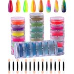 Duufin 24 Colours Nail Pigment Powder Fluorescent Nail Powder Iridescent Pearlescent Pigment Powder with 24 Pcs Eyeshadow Sticks for Nail Art Bod