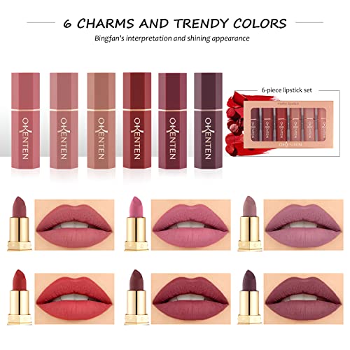 ONLYOILY Lipstick Makeup Set,Matte Lipstick Lasting Beauty Lips, Intense pigments,Waterproof Long Lasting Lip Makeup Kit Makeup Gift Set (6 Color