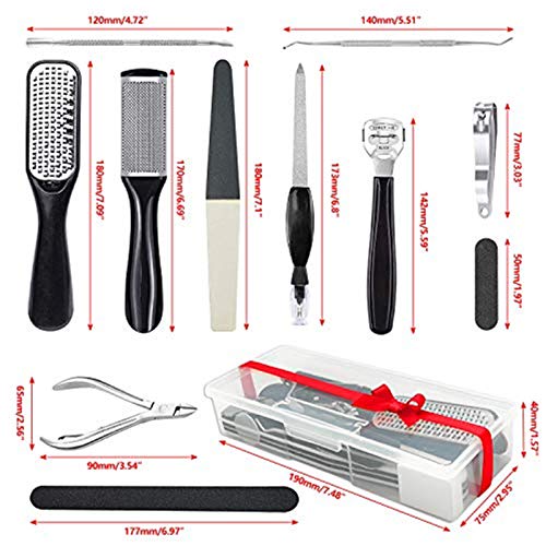 Rainmae Professional Pedicure Kit Foot File Set,19 in 1 Stainless Steel Foot File Exfoliating Prevent Clean Foot Dead Skin Tool Kit Nail Toenail