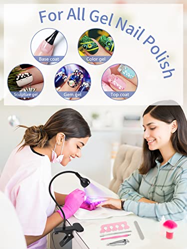 LIONVISON UV Nail Lamp, Gooseneck LED Nail Lamp with 4 Adjustable Intensity for Nail Polish Curing, 5W Rotatable Mini Gel Nail Lamp Nail Dryer wi