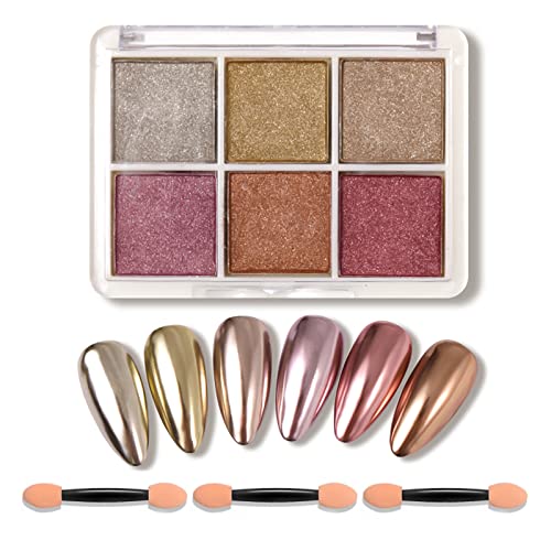 Chrome Nail Powder,6 Color Mermaid Neon Nail Glitters Powder Gel Polish Metallic Nail Art Pigment Powder Set with Nail Sponge Brushes for Nail Ar