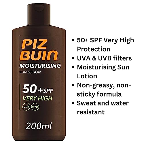 Piz Buin Sun Lotion SPF50+ 200ml bundled with After Sun Soothing Cooling Moisturising Lotion 200ml with Aloe Vera and Mint Extract - Sun Protecti