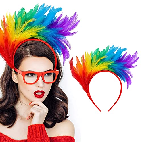 LGBT Gay Pride Accessories, Rainbow Feather Headband, Pride Hair Accessories Costume Accessories Fancy Dress Outfit for Women Girl Aldult