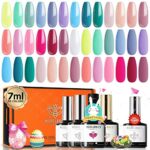 Modelones 24Pcs Gel Nail Polish Set, Spring 20 Colors Pastel Pink Gel Polish Set with Glossy & Matte Top Base Coat + Bond Primer, Green Blue Brig