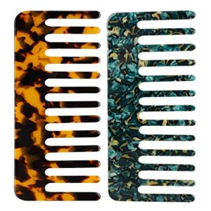 2 Pcs Wide Tooth Comb Hair Detangling Comb Styling Shampoo Comb for Curly Hair Wet Dry Hair Styling （Tortoiseshell, Green）