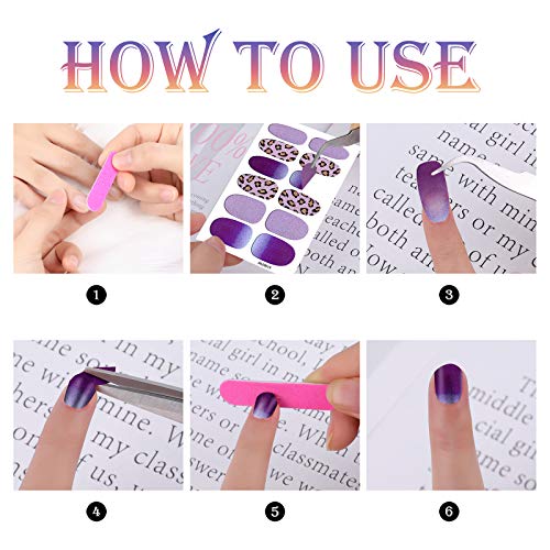 MWOOT 16 Sheets Leopard Full Wraps Nail Stickers with Nail File,Assorted Self Adhesive Nail Polish Stickers, Nail Art Decals Strips Manicure Kits