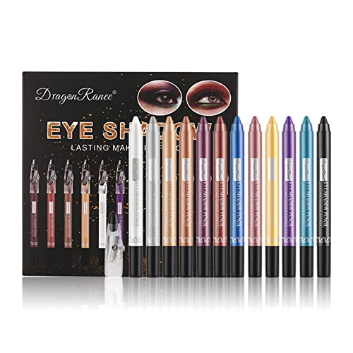 RoseFlower 12 Colors Eyeshadow Pencil Crayon Waterproof & Long Lasting Eyeshadow Stick Shimmer Cream Eyeshadow Pen Create Glitter Eye Makeup, Eas