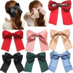 JOYOYO 6 Pcs Large Hair Bows for Women Girls 5.5 Inch Silky Satin Ribbon Bows Craft Bows Big Hair Bow Clips for Lolita Party Girl with French Bar