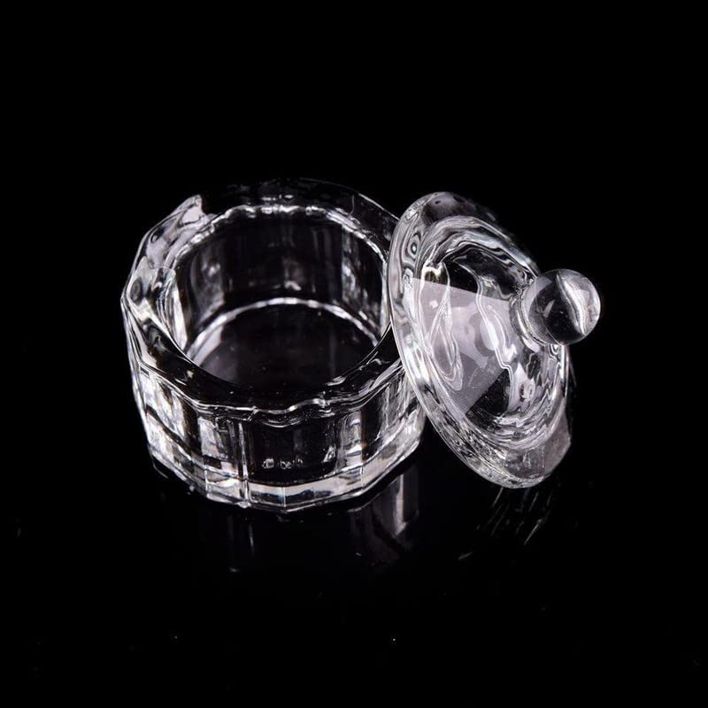ProTech 1 pc Glass Crystal Acrylic Liquid Holder Dish, Professional Dappen Dish Glass Cup with Lid Bowl for Acrylic Powder Monomer Nail Tool, For