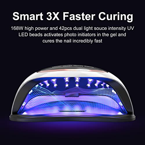 NAXBEY LED UV Nail Lamp,168W UV Lamps for Gel Nails,Gel Nail Lamp with 7.5 Inch Large LCD Touch Screen/4 Timer Setting/Auto Sensor,Professional N