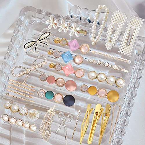 KEYRI 30 Pcs Pearl Hair Clips Hair Accessories for Women Hair Barrettes Headwear Styling Tools Makeup Hair Clips Women Curl Pin Clips for Bangs S