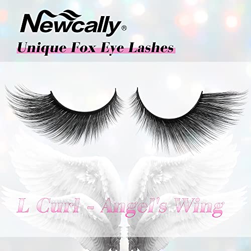 Newcally Eyelashes Mink Fluffy Unique Fox 6D False Eyelashes Natural Look Volume L Curl Strip Lashes Like Eyelash Extension Wispy Fake Eye Lashes