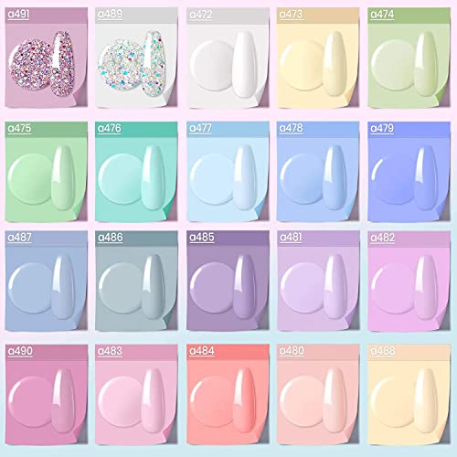 Beetles Gel Nail Polish - 20 Pcs Gel Nail Polish Set Pastel Paradise Soak Off Nail Gel Polish Nude Gray Pink Blue Glitter Gel Polish Starter Kit