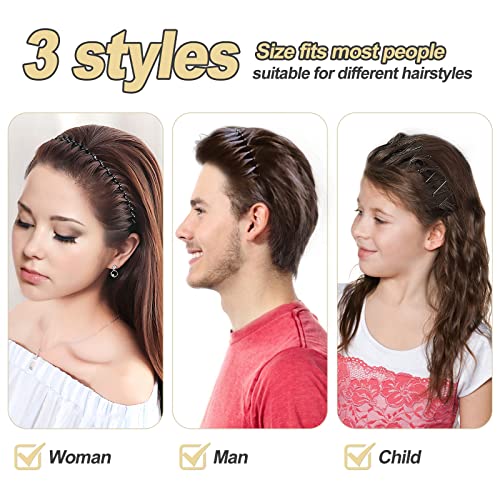 Qufiiry 3 Pcs Metal Hair Bands for Men, Metal Hair Hoop, Metal Headband, Non Slip and Durable Wavy Headband, Unisex Sport Fashion Hair Band Acces