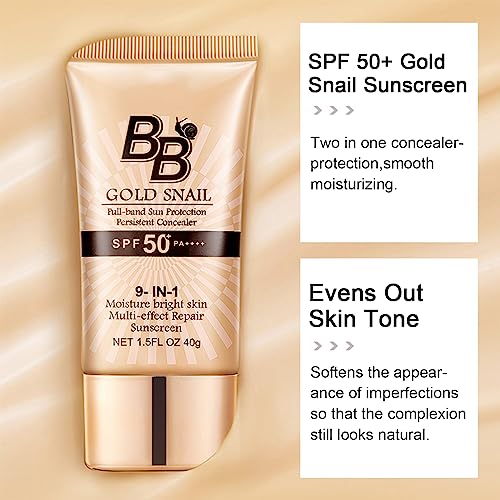 BB Cream Tinted Moisturizer with SPF,SPF50+ Gold Snail Sunscreen,Tinted Moisturizer Face Women Hydrating Moisturizing BB Cream tinted sunscreen f