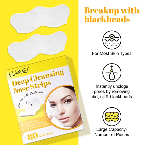Bieyoc Blackhead Remover Strips(80pcs), Nose Pore Strips for Blackheads Remover, Skincare & Deep Cleansing Nose Strips Blackhead Remover, White,
