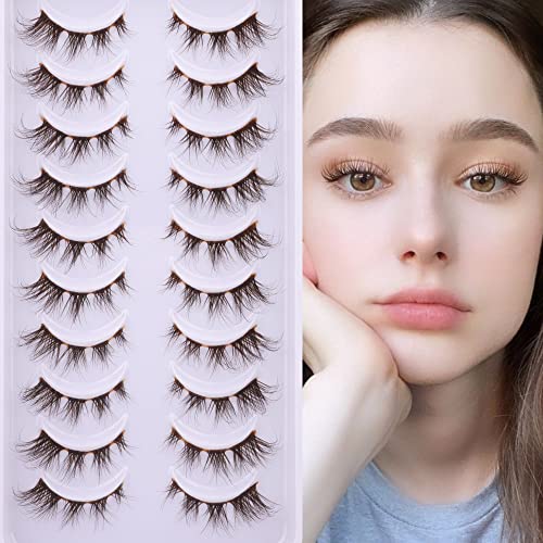 Ruairie Natural Lashes with Clear Band Fluffy Wispy False Lashes Natural Look 10 Pairs Fake Eyelashes Pack