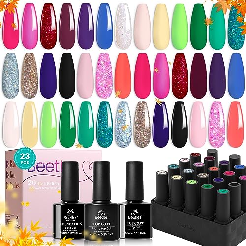 Beetles Gel Nail Polish - 20 Pcs Gel Nail Polish Set Pastel Paradise Soak Off Nail Gel Polish Nude Gray Pink Blue Glitter Gel Polish Starter Kit