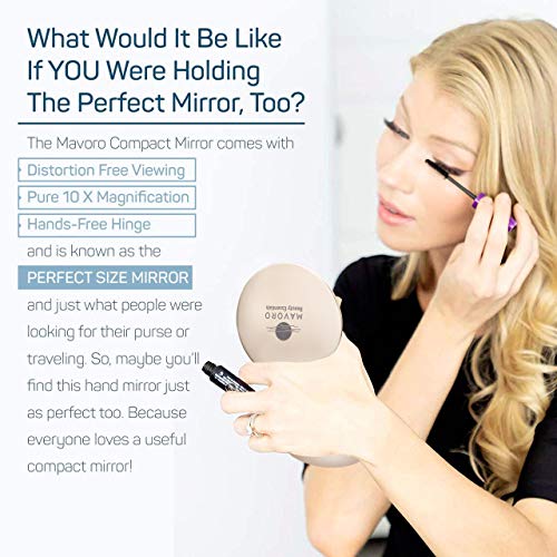 Magnifying Compact Mirror for Purses, 1x/10x Magnification – Double Sided Travel Makeup Mirror, 4 Inch Small Pocket or Purse Mirror. Distortion F