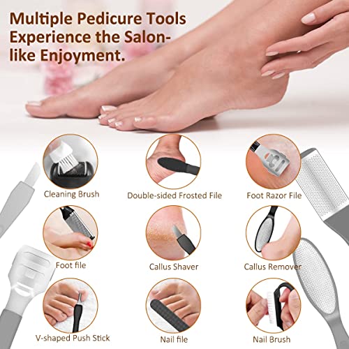 NUTRIOPS Electric Foot File, Callus Remover, Rechargeable Waterproof Hard Skin Remover with 3 Coarse Rollers and 10 in 1 Foot Files Pedicure Kit