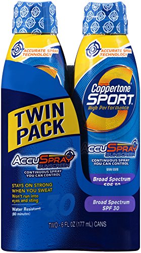 Coppertone Sport SPF 30 Continuous Spray Clear Twin Pack, 6-Ounce Cans