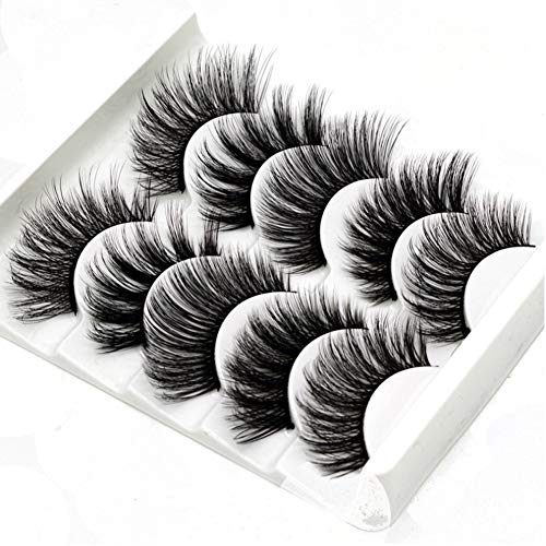 False Lashes Elocoise 5 Pairs 3D Eye Lashes Reusable Long Hand-made Faux Eyelashes for Eye Makeup (3D-47)