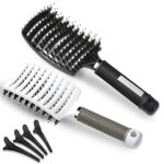 Lictin Curly Hair Brush Comb - Detangler Brush Set Boar Bristle Paddle 2 Hairbrush, Hair Brush Comb Set with 4 Haircilps for Hair Salon or Home S