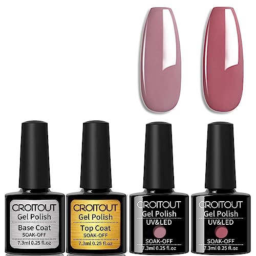 Croitout (Base Coat Top Coat With Two Color Gel) Gel Nail Polish Set,Base Top Coat With Two Color Gel Polish Set,Shellac Nail Polish UV LED Lamp