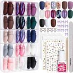 Teenitor 15 Packs Short Oval False Nails with Glue, Matte & Chrome Glitter Press on Nails Short, 360pcs Fake Nails Set with Glue on Nails for Wom