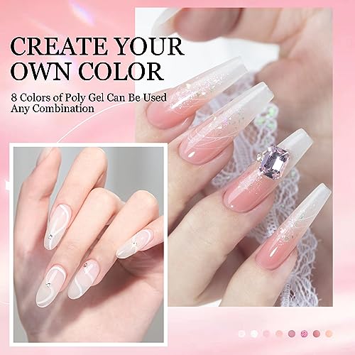 DouborQ Poly Nail Gel Kit With Nail Lamp 8 Color Poly Gel Nail Extension Builder Kit Slip Solution Basic Poly Gel Nail Art Tools Design for Begin
