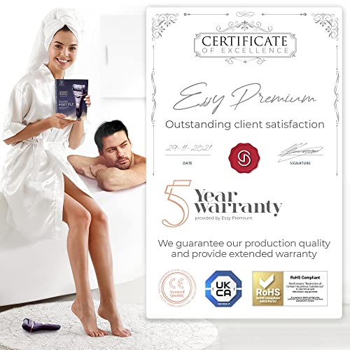 Essy Electric Foot File Pedicure Feet Hard Skin Remover Foot Scraper Dry Dead Skin Remover Callus Exfoliator Rechargeable Feet Scrubber with 5 Re