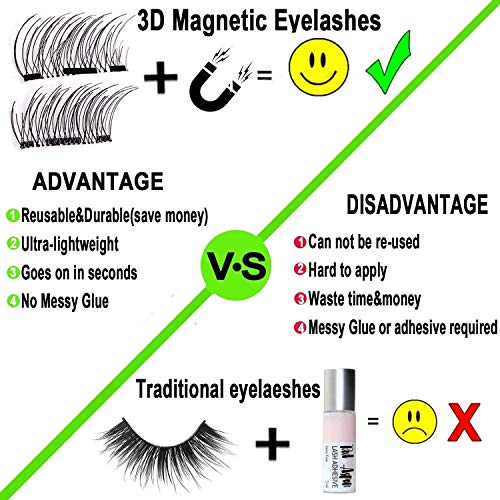 Magnetic Eyelashes,Reusable Magnetic False Eyelashes 3D 3 Magnets Extension Soft individual False Eyelashes No Glue With Tweezers for Women Makeu