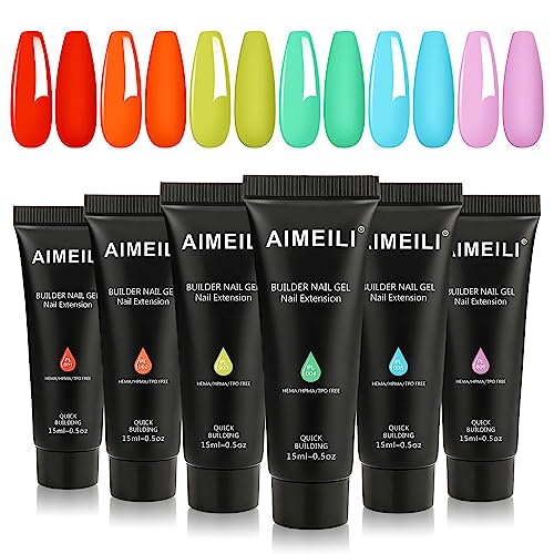 AIMEILI Poly Nail Gel Set, 6 Colors 15ml Nude Pink Brown Daily Collection Nail Extension Gel Set Builder Nail Gel French Manicure DIY Design Nail