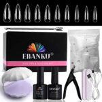 EBANKU Gel X Nail Kit, Soft Gel Nail Tips 6 in 1Nail Glue Gel Nail Lamp Acrylic Nail Kit Nail Extensions Kit for Women Nail Art DIY Salon Home (S