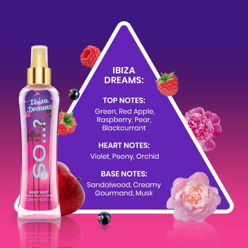 So…? Summer Escapes Womens Bali Breeze, Ibiza Dreams, Mykonos Nights Body Mist Mixed Fragrance 200ml Bundle (Pack of 3)