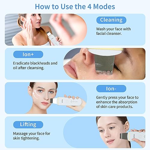 GUGUG Facial Skin Scrubber, Ultrasonic Skin Spatula Face Blackhead Remover Scraper with Four Modes for Deep Cleansing, Portable and Rechargeable