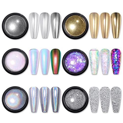 BORN PRETTY Chrome Nail Powder Holo Powder Nail Art Powder Mirror Glitter Rainbow Neon Pearl Pearl Pigment Manicure Glitter Dust 4 Boxes