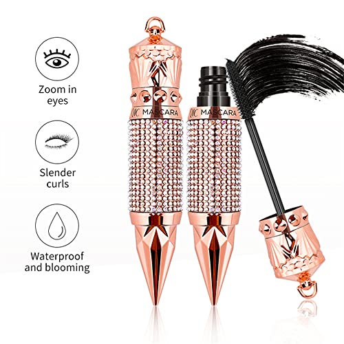 Eyelash Mascara Waterproof & Long Lasting, 4D silk Fiber Lash Mascara Volume and Length Eye Makeup Sparkling Diamond Mascara