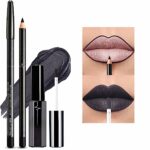 Erinde Grey Lip Liner Lipstick - Makeup Set, Long-Lasting Non-Stick Cup Velvet Lipstick Matte Kit, Light Black Lip Gloss, Not Fade Waterproof Lip