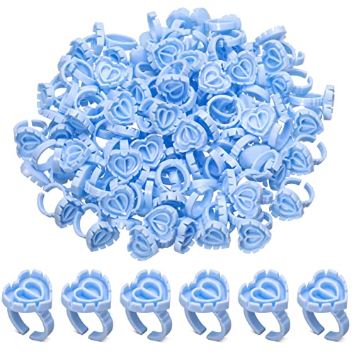 Fuyamp 100 Pcs Lash Glue Holder, Plastic Glue Rings Glue Holder Rings, Love Heart Shaped Lash Glue Rings False Eyelash Glue Ring Cup Lash Volume