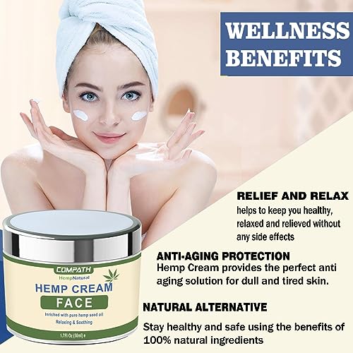 Hemp Cream | Face Cream | Anti-Aging | Anti-Wrinkle & Fine Lines Hyaluronic Acid Vitamin E Relives Tension Stress | Firming Face & Neck Moisturiz