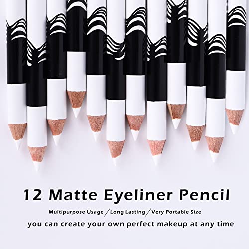 Ownest 12 Packs Professional Highlighter Eye Liner Pen, White Eyeliner Pencil Eye Liner Waterproof Long Lasting Eye Brighten