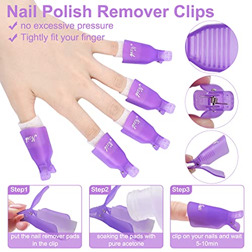 Gel Nail Remover Kit, MORGLES 10PCS Nail Clips Gel Nail Remover Clips 300Pcs Nail Wipe Cotton Pads Nail Files 100/180 Glass Nail Shiner with Cuti