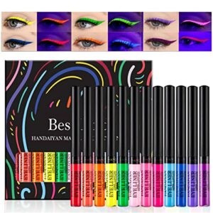 12 Colors Matte Liquid Eyeliner Set UV Glow Neon Rainbow Colorful Eyeliner Pencil Waterproof Long Lasting Smudge-proof Eye Liners Makeup Set Gift
