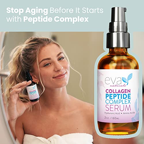 Collagen Peptide Complex Serum by Eva Naturals (60ml) - Best Anti-Aging Face Serum Reduces Wrinkles and Boosts Collagen - Heals and Repairs Skin