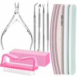 12 Pcs Nail Files Set, FANDAMEI Cuticle Nippers with 100/180 Emery Boards Nail Buffer Block Kit Cuticle Pusher Toenail Lifter Cuticle Peeler Scra